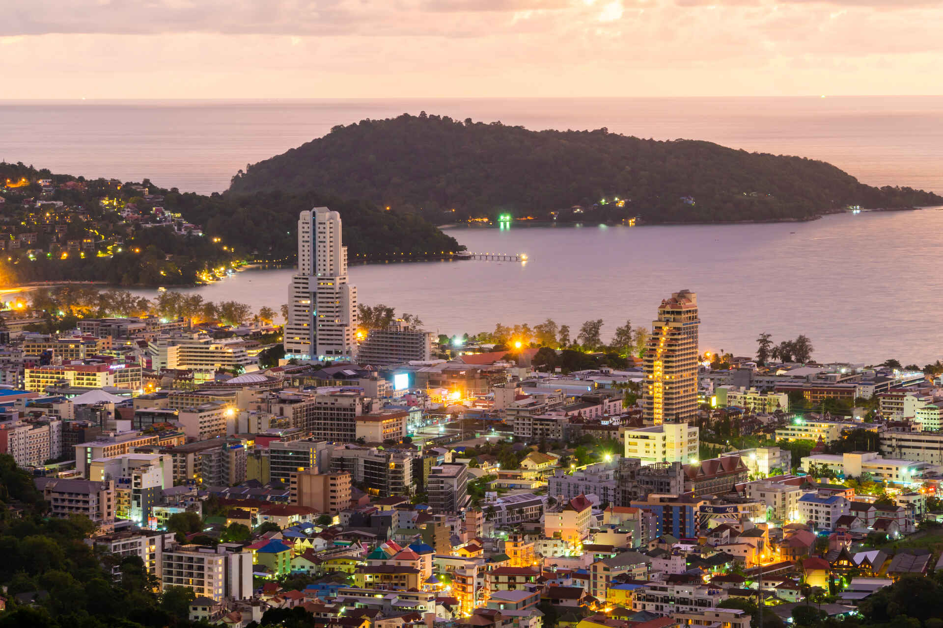 Dusk skyline view over Patong, Phuket