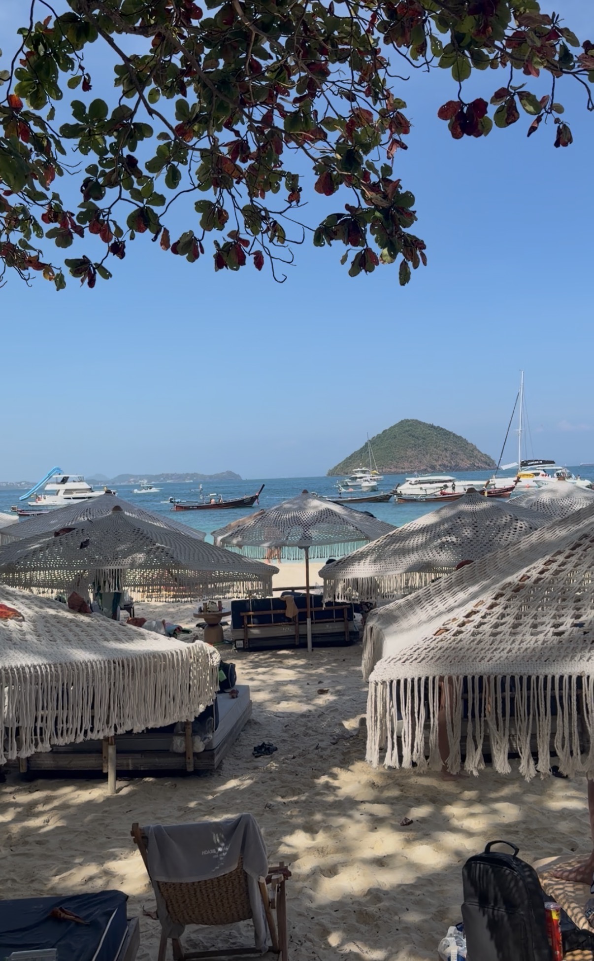 Beach cabanas overlooking the water, Coral Island