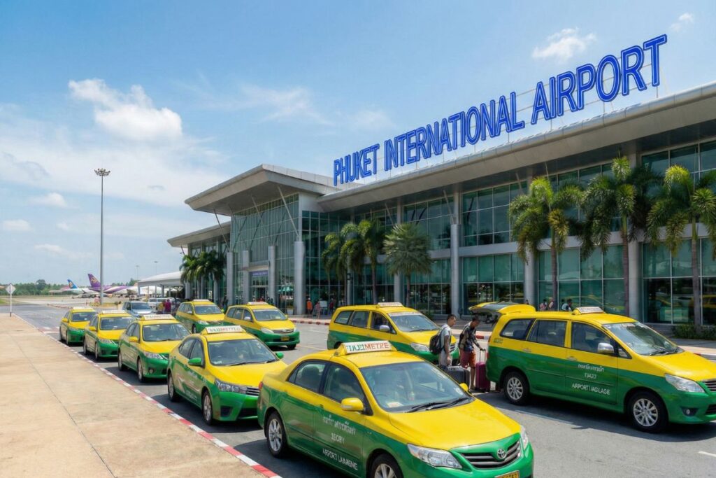 Taxis lined up outside Phuket International Airport